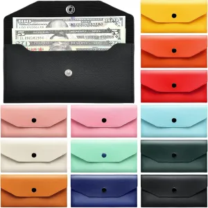 Kacctyen 12 Pcs Leather Cash Envelope Wallet Cash Wallet Envelope PU Leather Retro colored Money Pouch Bag Reusable Check Budget Money Purse for Women Saving Bill Planner Receipts Waterproof Holder