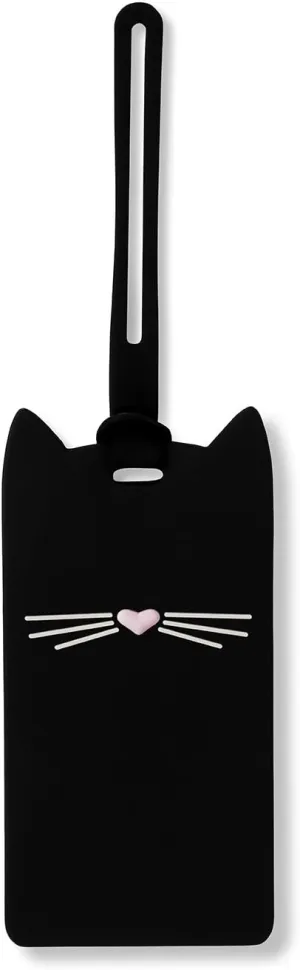 Kate Spade New York Silicone Luggage Tag with Durable Strap, Black Cat