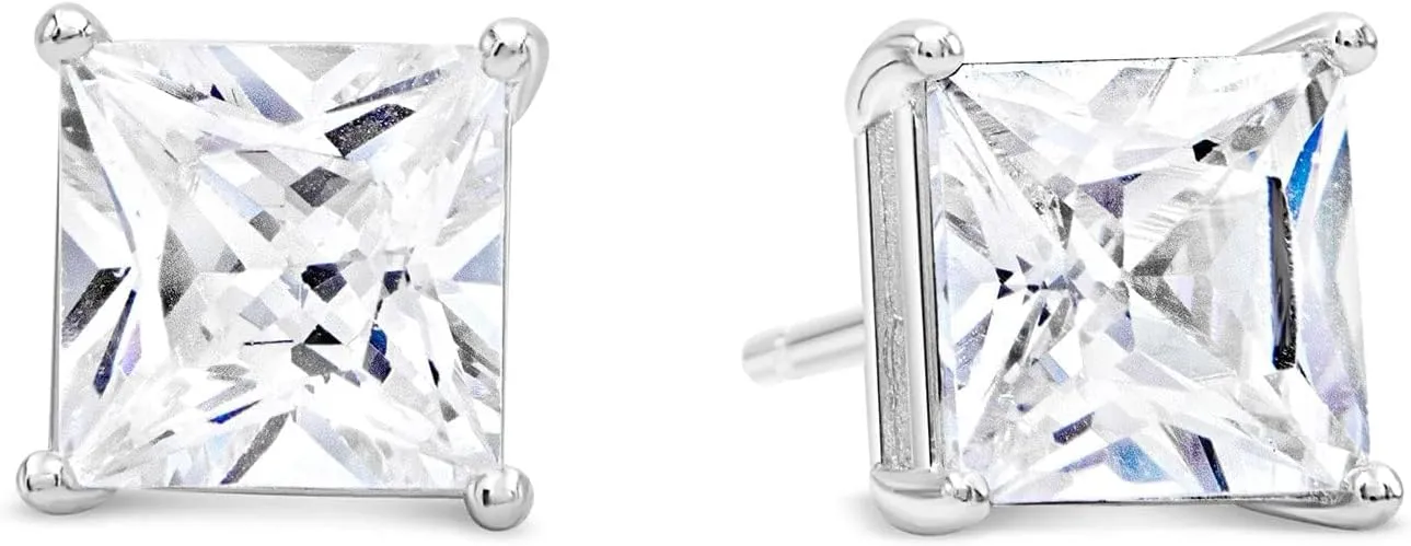 KEZEF Sterling Silver Stud Earrings for Women & Men - 4-Prong Setting Cubic Zirconia Earrings Studs - Premium CZ S925 Hypoallergenic - Available in 14K White and Yellow Gold, Rose Gold - 3mm to 9mm