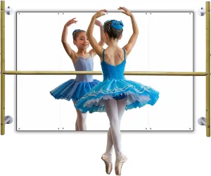 Kids Wall Mounted Ballet Barre 2ft/4ft with Mirror - Home Dance Studio Kit for Confidence, Balance & Early Movement - Ballet Bar 3 Levels Height Adjustable Ideal for Stretching in Nursery & Playroom