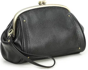 Kiss Lock Clutch Bag Womens Genuine Leather Evening Bag Kiss Clasp Wrist Wallet Vintage Handbag