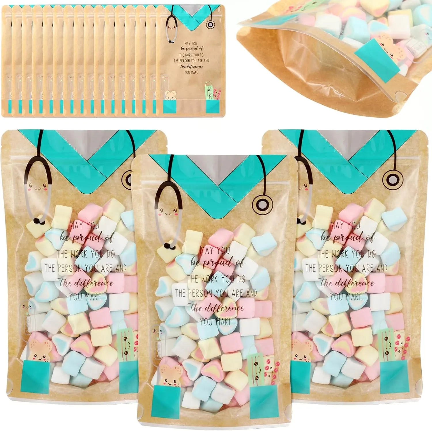 Kolldenn 50 Pcs Nurse Gift Bags Bulk Reusable Treat Nursing Candy Bags Stand up Goody Pouches for Nurse Week Nursing Assistant Graduation Party Veterinary Receptionist Week Gifts Supplies