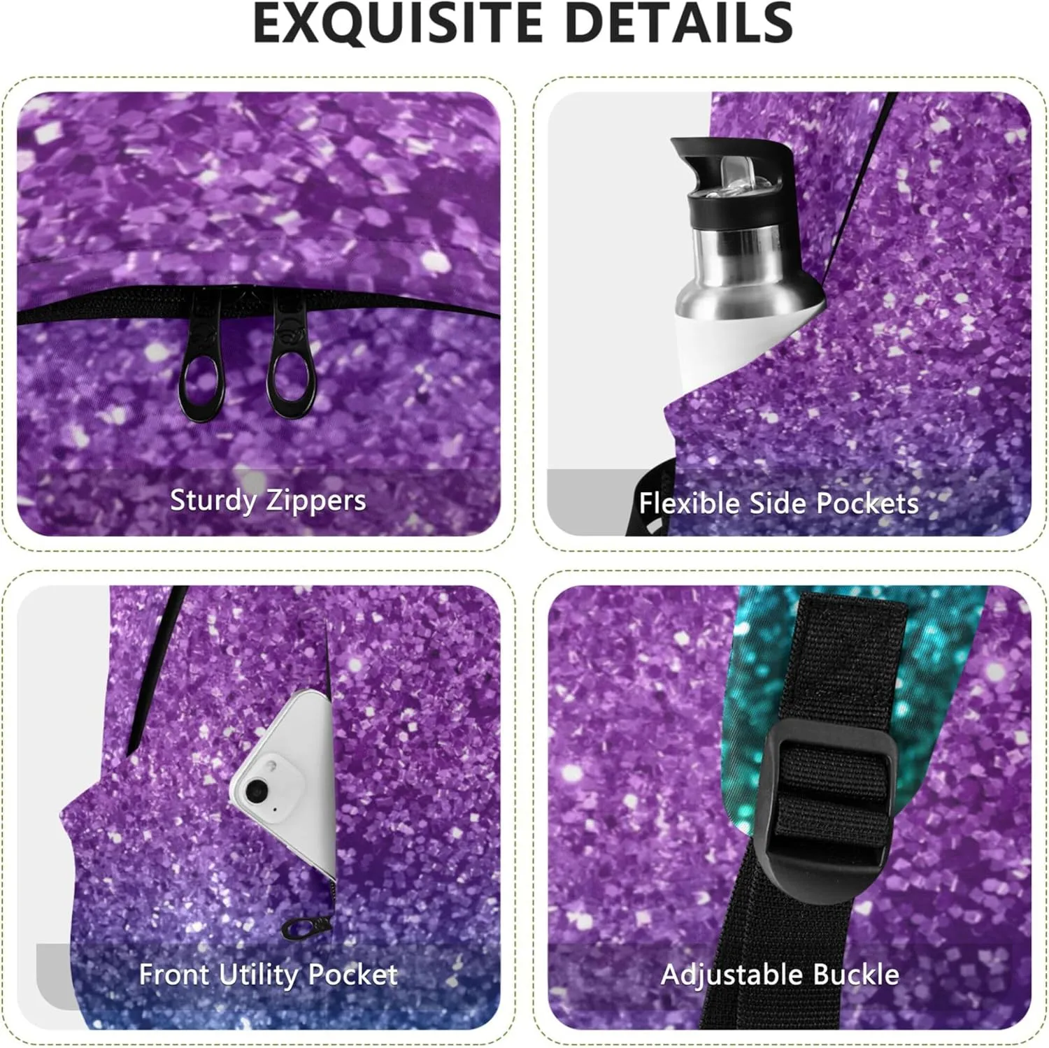 Ladies Cute Backpack for Women Daypack Colorful Space Glitter Simple Gifts Teen College Bookbag