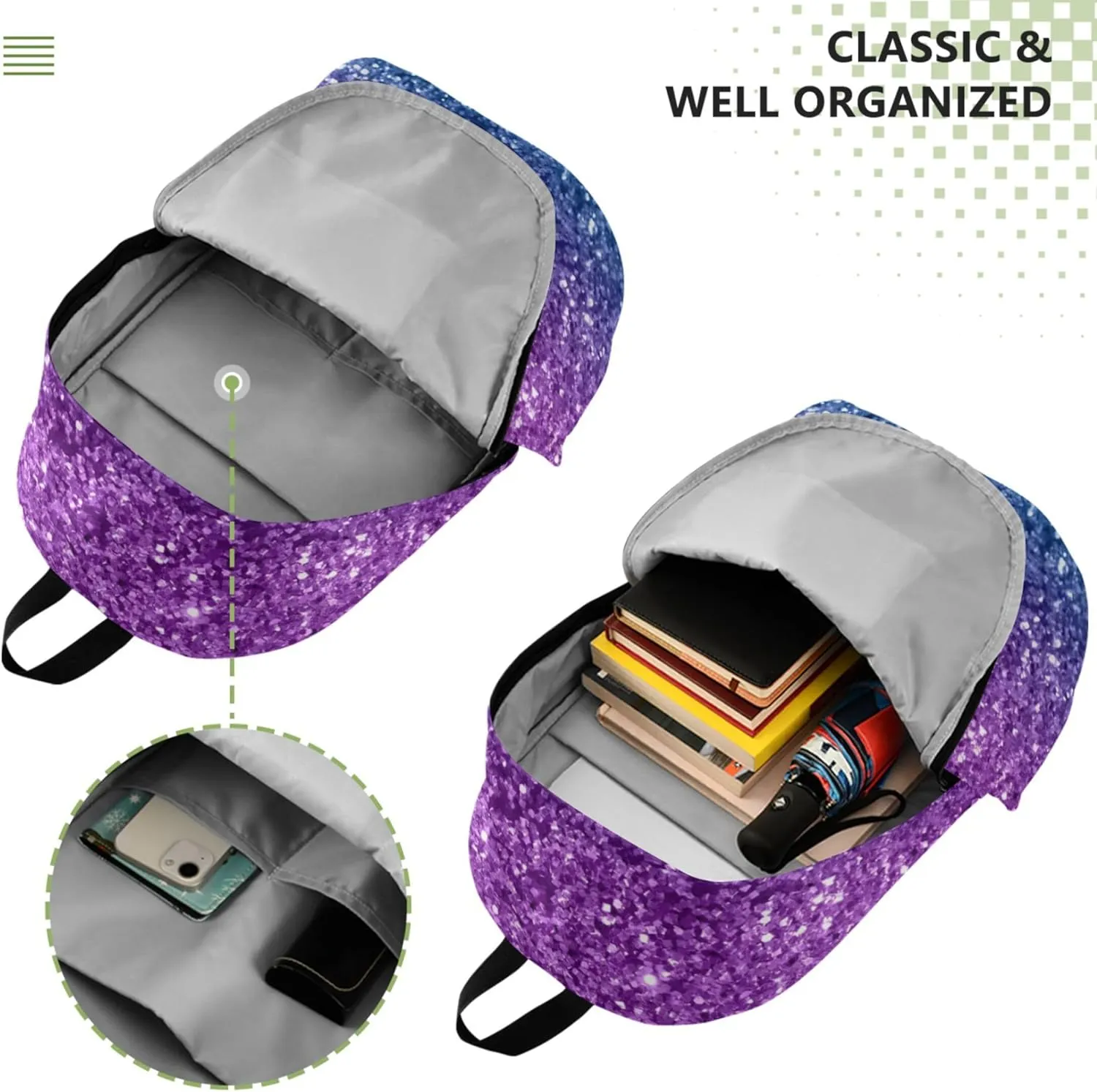 Ladies Cute Backpack for Women Daypack Colorful Space Glitter Simple Gifts Teen College Bookbag