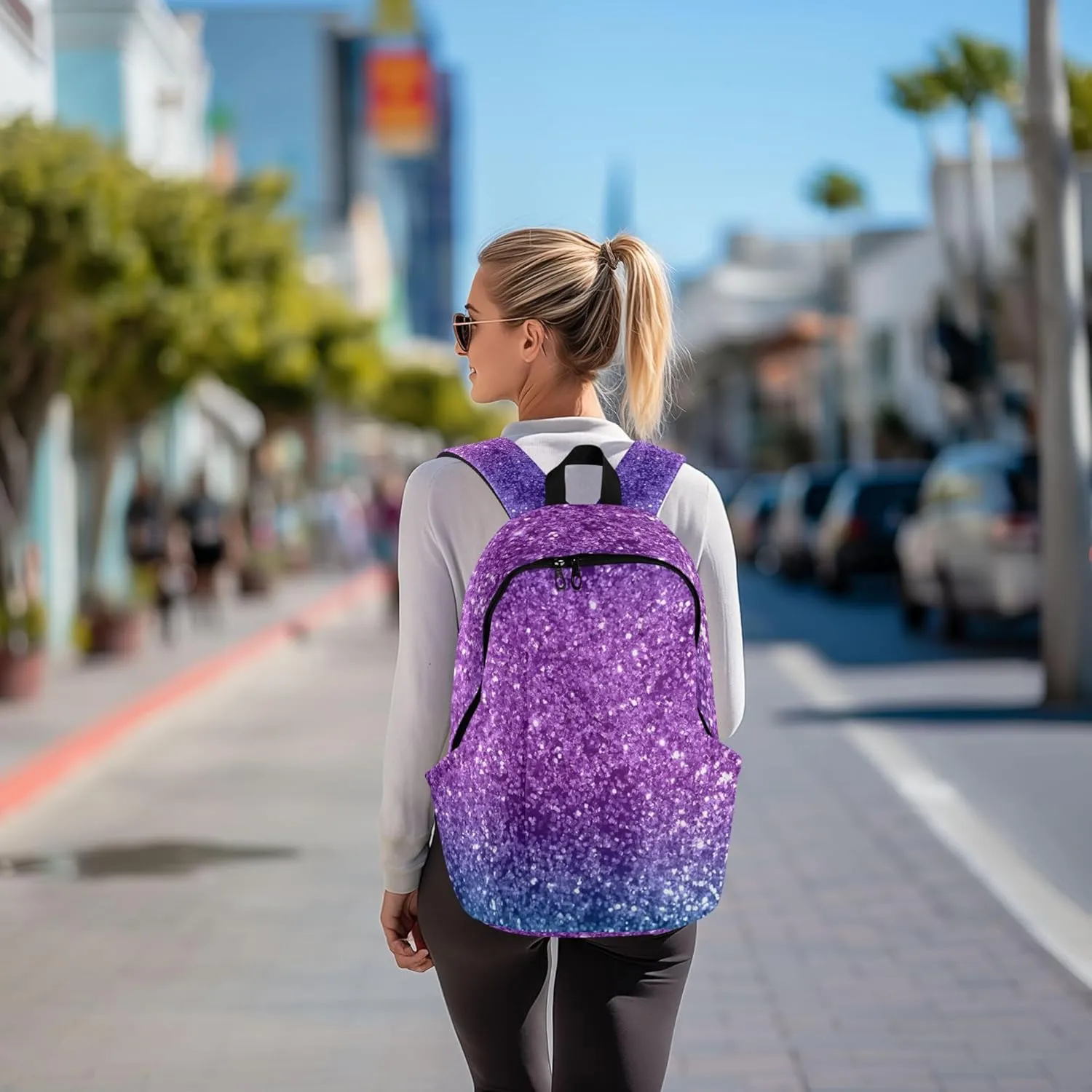 Ladies Cute Backpack for Women Daypack Colorful Space Glitter Simple Gifts Teen College Bookbag