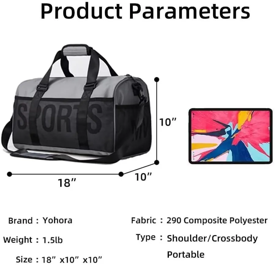 Large Sport Travel Duffle with Shoes and Wet Clothes Compartments Men's Gym Waterproof Crossbody