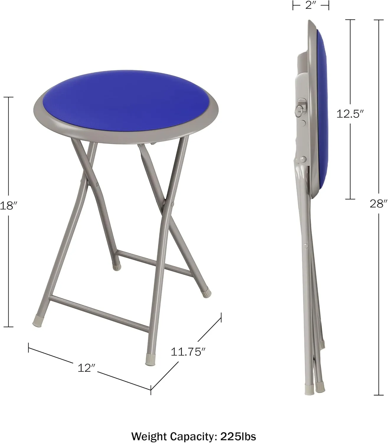 Lavish Home Folding Stool Set - Set of 4 Heavy Duty 18-Inch Stools with 225lb Capacity for Kitchen, Dorm, or Rec Room - Portable Stools for Adults (Blue)