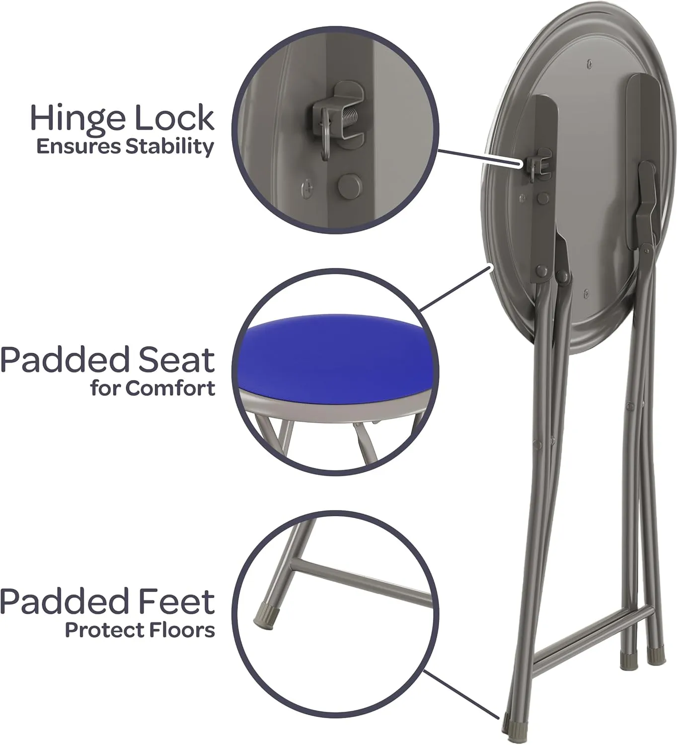 Lavish Home Folding Stool Set - Set of 4 Heavy Duty 18-Inch Stools with 225lb Capacity for Kitchen, Dorm, or Rec Room - Portable Stools for Adults (Blue)