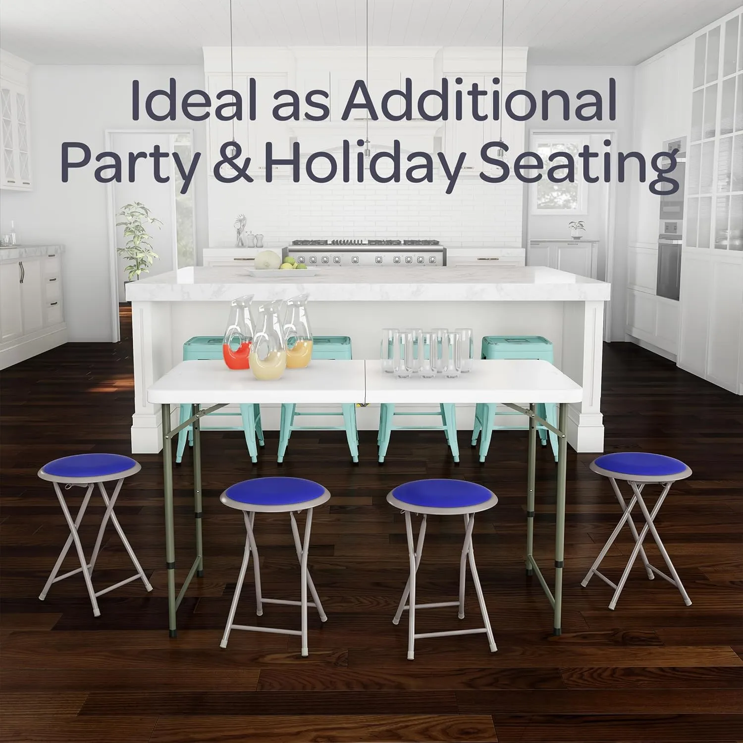 Lavish Home Folding Stool Set - Set of 4 Heavy Duty 18-Inch Stools with 225lb Capacity for Kitchen, Dorm, or Rec Room - Portable Stools for Adults (Blue)