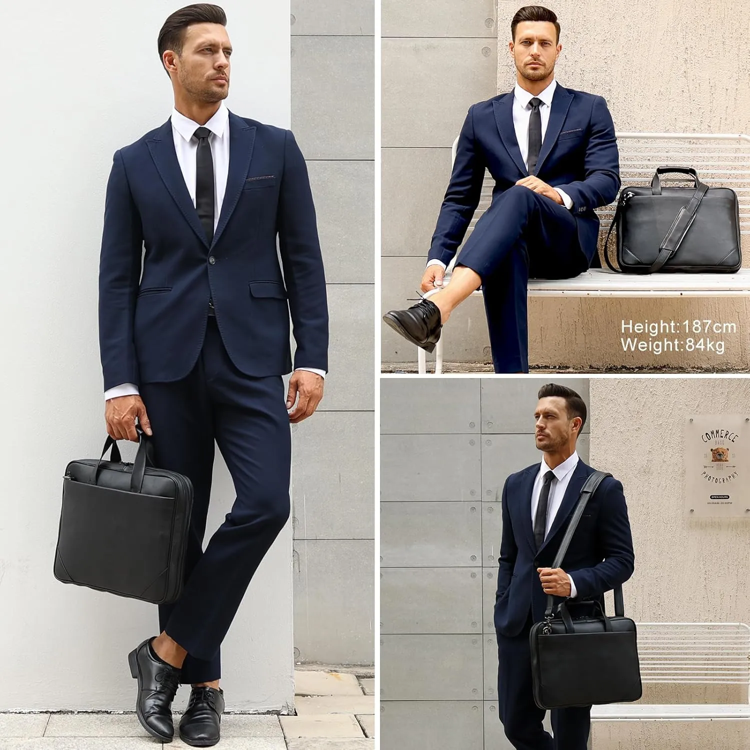 Leather Slim Briefcase for Men 15.6" Laptop Crossbody Messenger Bag Business Work Lawyer Attache Case