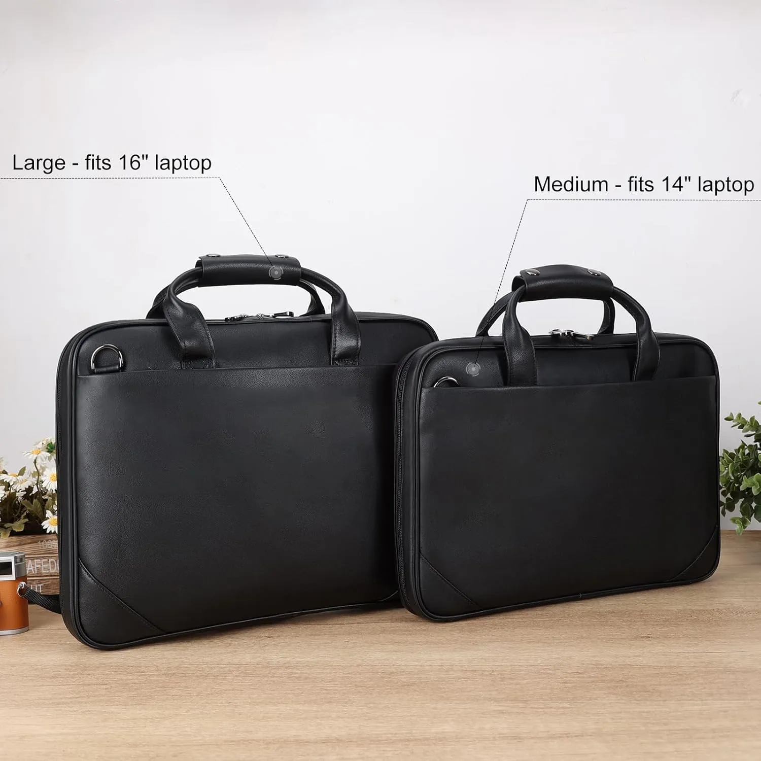 Leather Slim Briefcase for Men 15.6" Laptop Crossbody Messenger Bag Business Work Lawyer Attache Case