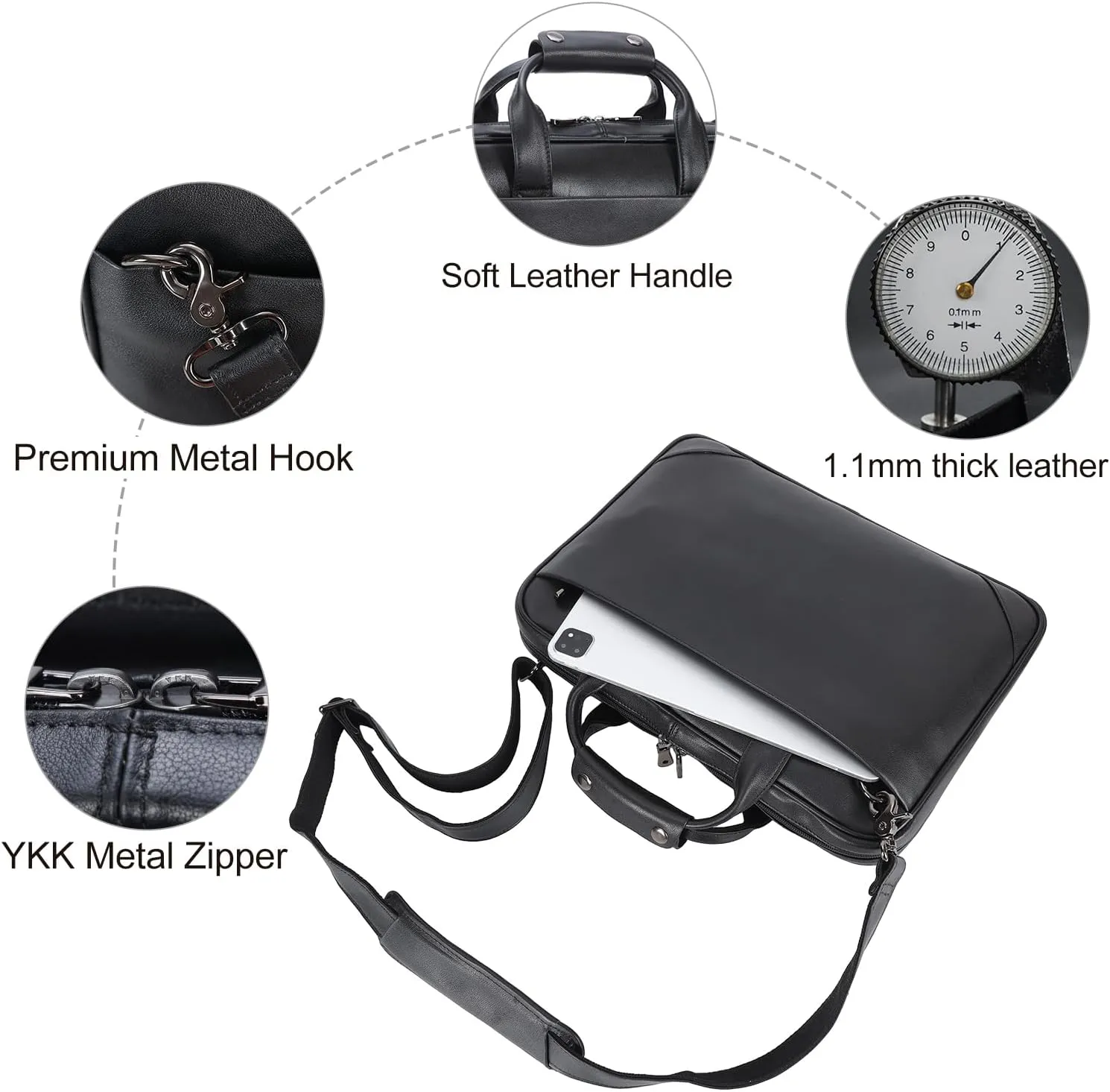 Leather Slim Briefcase for Men 15.6" Laptop Crossbody Messenger Bag Business Work Lawyer Attache Case
