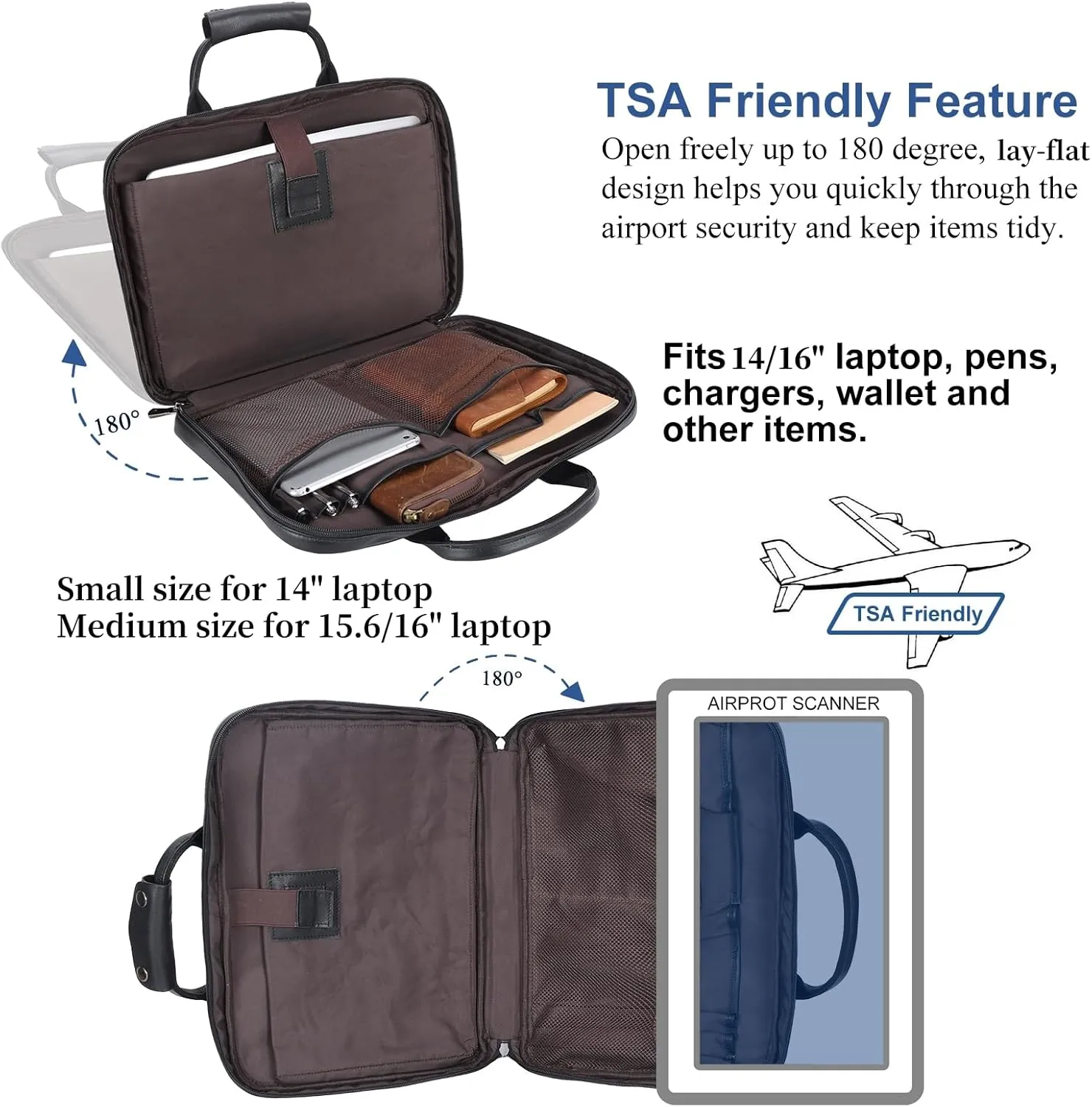 Leather Slim Briefcase for Men 15.6" Laptop Crossbody Messenger Bag Business Work Lawyer Attache Case