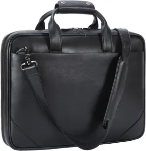 Leather Slim Briefcase for Men 15.6" Laptop Crossbody Messenger Bag Business Work Lawyer Attache Case
