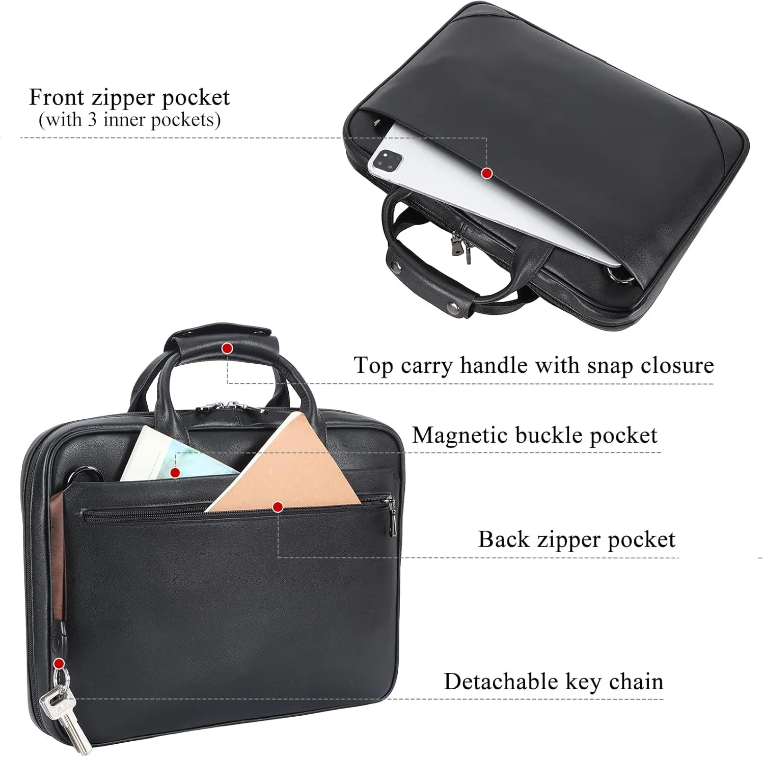 Leather Slim Briefcase for Men 15.6" Laptop Crossbody Messenger Bag Business Work Lawyer Attache Case