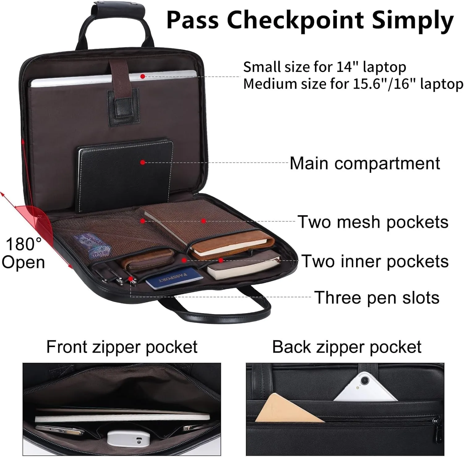 Leather Slim Briefcase for Men 15.6" Laptop Crossbody Messenger Bag Business Work Lawyer Attache Case