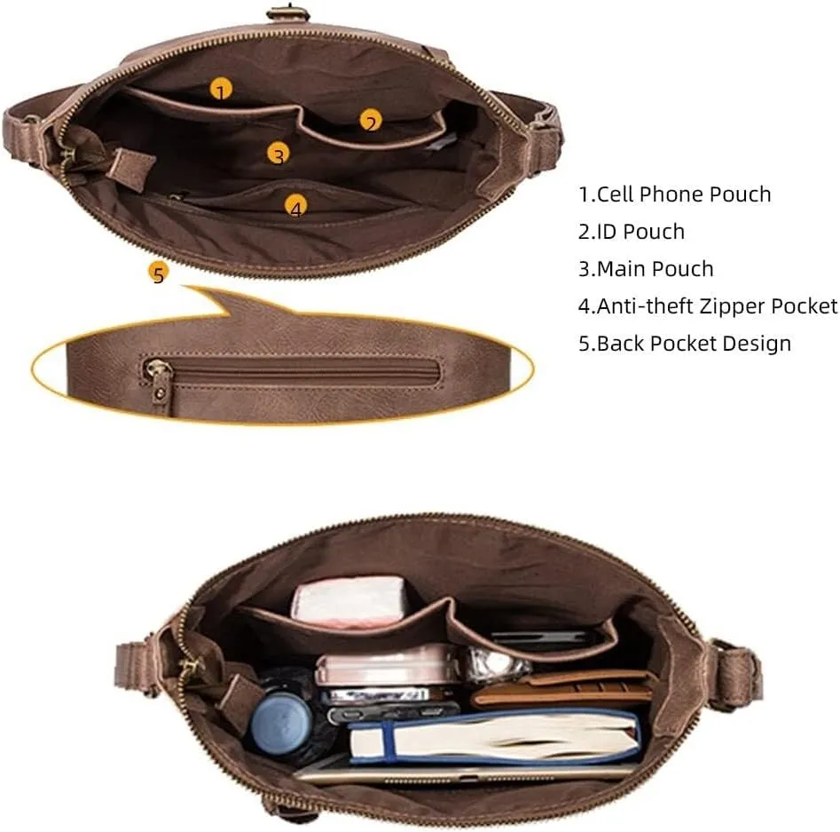 Leather Tote Handbag Roomy Messenger Satchel for Work Daily Travel Shoulder for Women Hobo Crossbody Purse