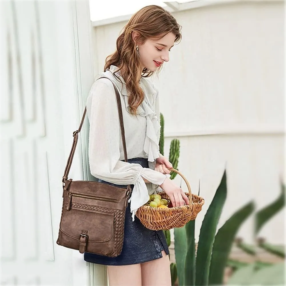 Leather Tote Handbag Roomy Messenger Satchel for Work Daily Travel Shoulder for Women Hobo Crossbody Purse