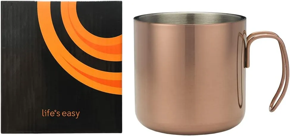 Life's Easy 14 oz. Mule Copper Stainless Steel Mug - Double Walled Thermal Tumbler for Moscow Mules, Cold & Hot Drinks, Coffee & Wine - Travel Cup Great for Events, Outdoor & Camping (Copper)