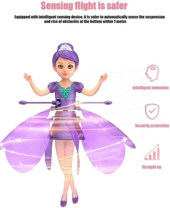 Little Flying Fairy Levitation Girl Dancing Sensory Toy - Cute Gesture Sensing Toy for Children- Inductive Aircraft with Sensors - Mini Flying Toy Helicopter-Blue