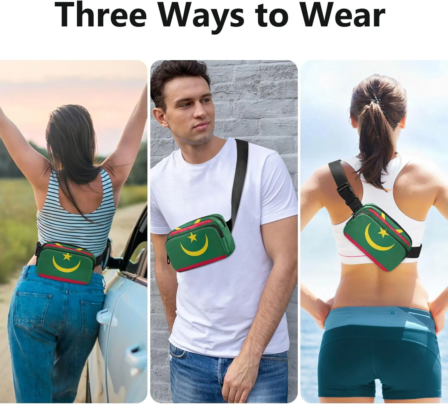 Mauritania National Flag Women Fanny Packs Bright Color Large Hip Belt Bag Waterproof Travel Waist Pouch