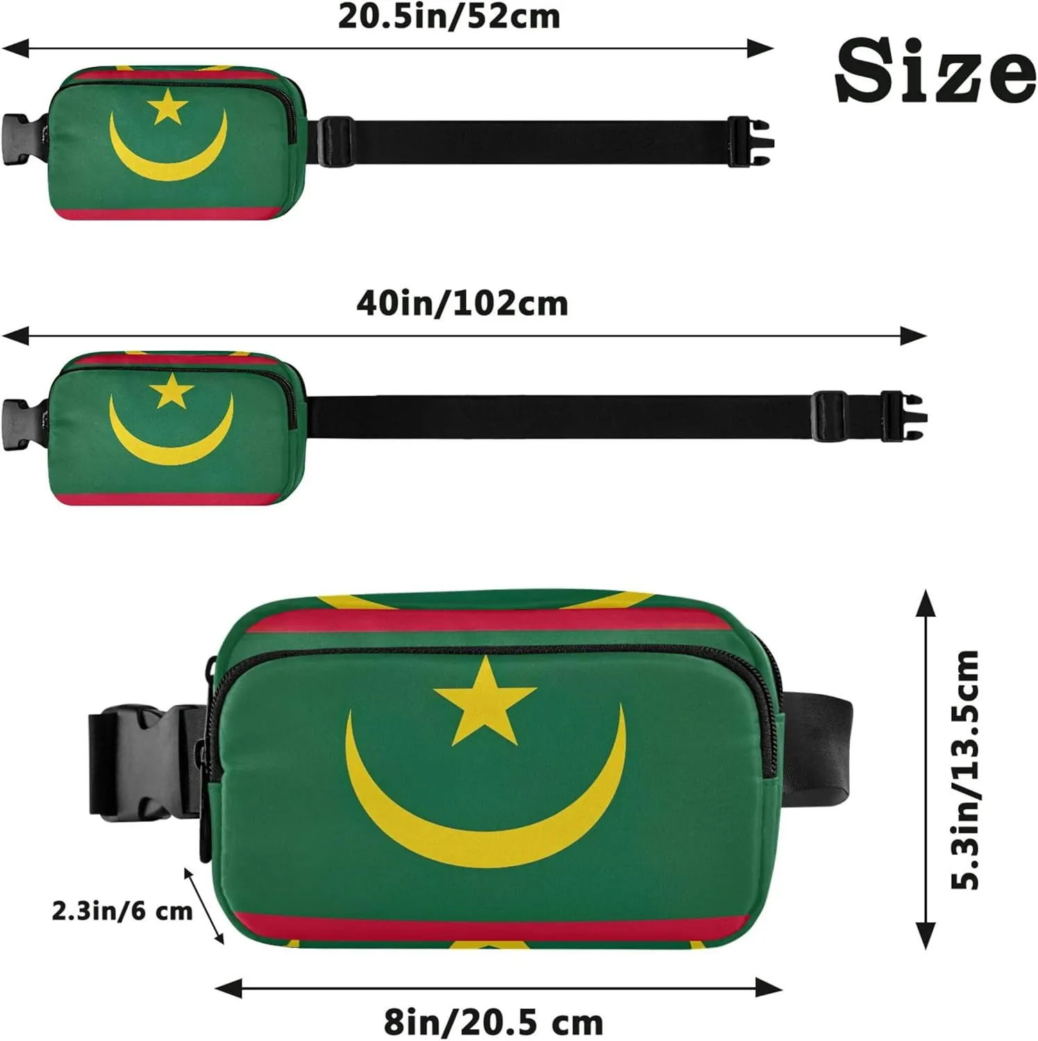Mauritania National Flag Women Fanny Packs Bright Color Large Hip Belt Bag Waterproof Travel Waist Pouch