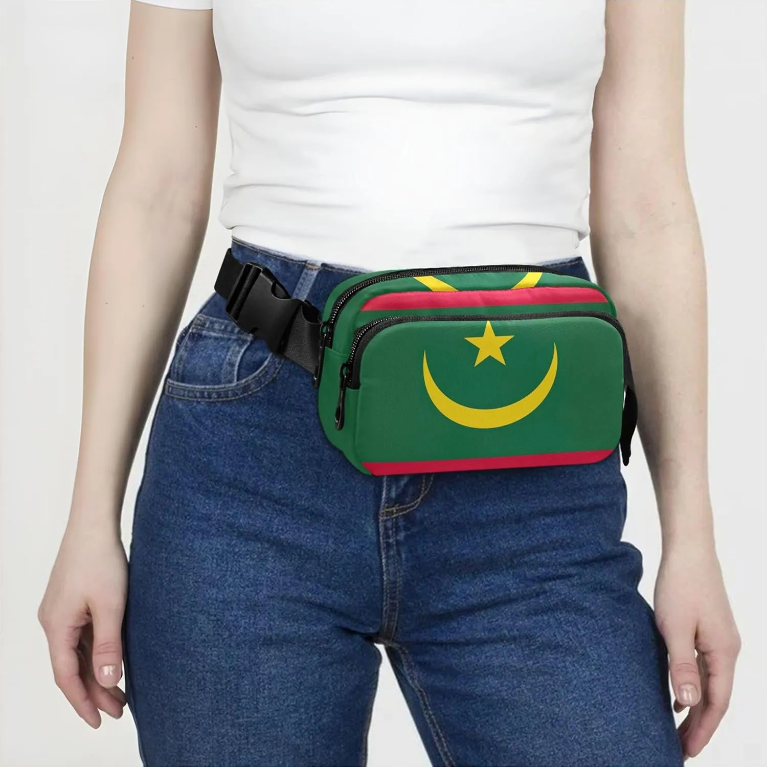 Mauritania National Flag Women Fanny Packs Bright Color Large Hip Belt Bag Waterproof Travel Waist Pouch