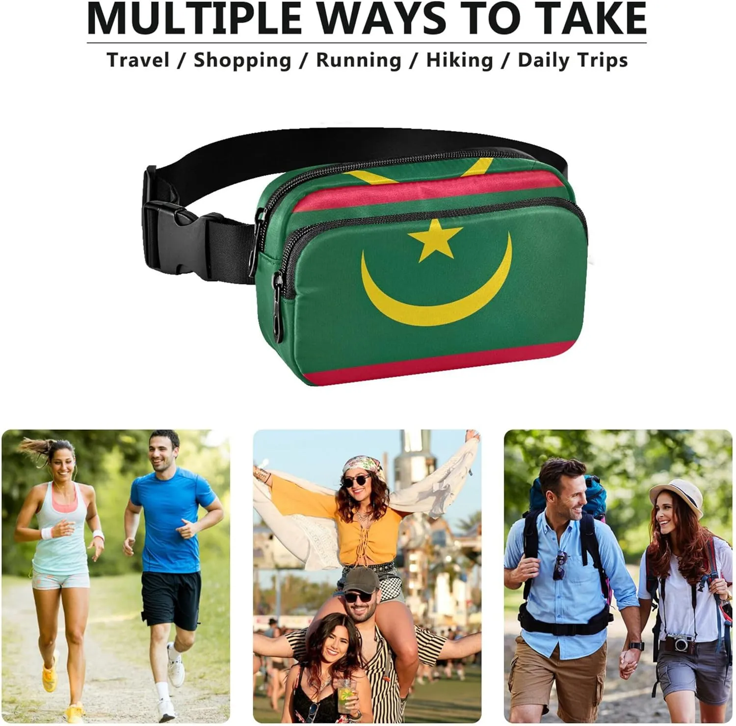 Mauritania National Flag Women Fanny Packs Bright Color Large Hip Belt Bag Waterproof Travel Waist Pouch