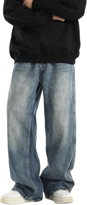 Men Baggy Jeans 90s Vintage Y2k Straight Leg Pants Hip Hop Skateboard Streetwear Trousers