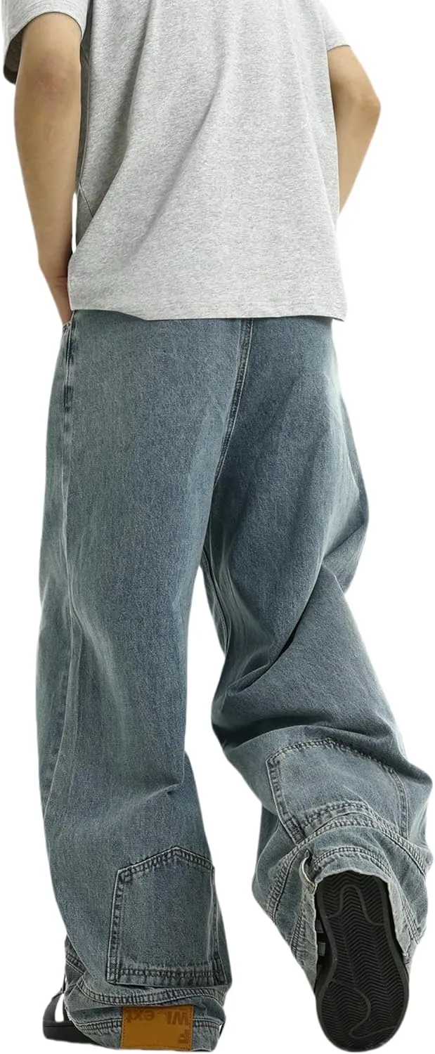 Men Baggy Jeans 90s Vintage Y2k Straight Leg Pants Hip Hop Skateboard Streetwear Trousers