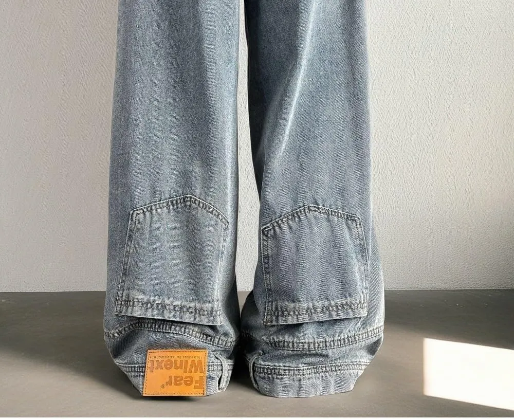 Men Baggy Jeans 90s Vintage Y2k Straight Leg Pants Hip Hop Skateboard Streetwear Trousers