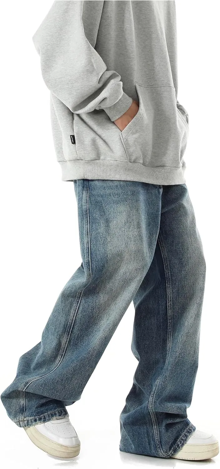 Men Baggy Jeans 90s Vintage Y2k Straight Leg Pants Hip Hop Skateboard Streetwear Trousers