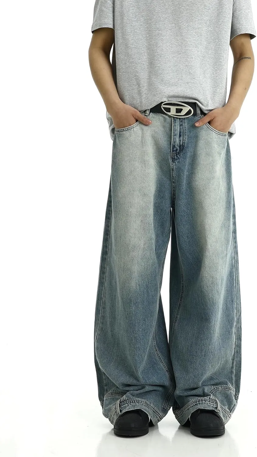 Men Baggy Jeans 90s Vintage Y2k Straight Leg Pants Hip Hop Skateboard Streetwear Trousers