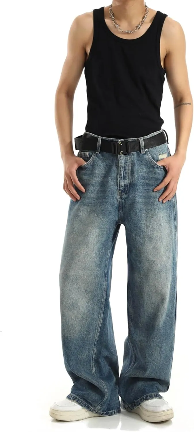 Men Baggy Jeans 90s Vintage Y2k Straight Leg Pants Hip Hop Skateboard Streetwear Trousers