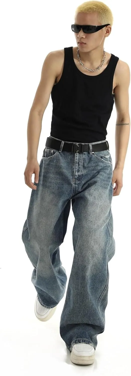 Men Baggy Jeans 90s Vintage Y2k Straight Leg Pants Hip Hop Skateboard Streetwear Trousers