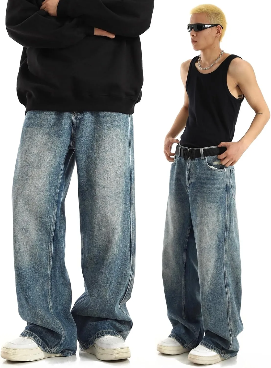 Men Baggy Jeans 90s Vintage Y2k Straight Leg Pants Hip Hop Skateboard Streetwear Trousers