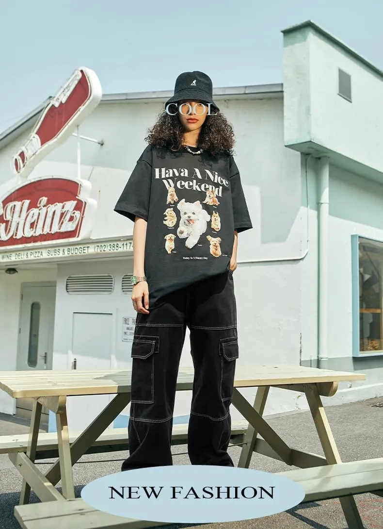 Mens Baggy Cargo Jeans Straight Leg Pants Hip Hop Dance Skateboard Pants Trousers with Pockets
