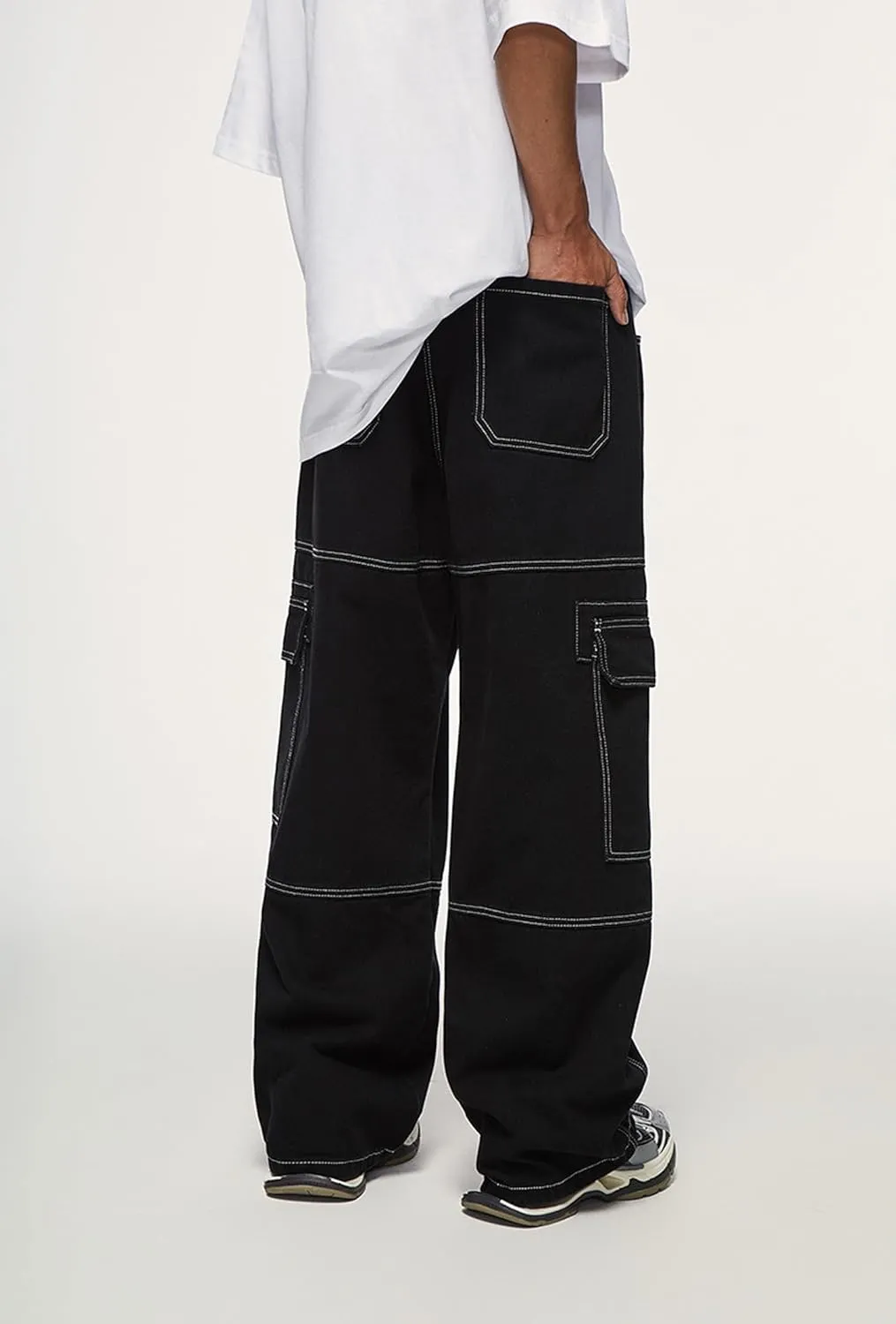 Mens Baggy Cargo Jeans Straight Leg Pants Hip Hop Dance Skateboard Pants Trousers with Pockets