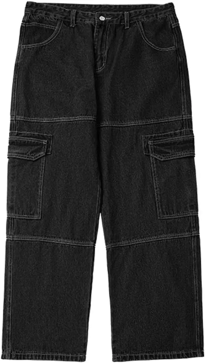 Mens Baggy Cargo Jeans Straight Leg Pants Hip Hop Dance Skateboard Pants Trousers with Pockets