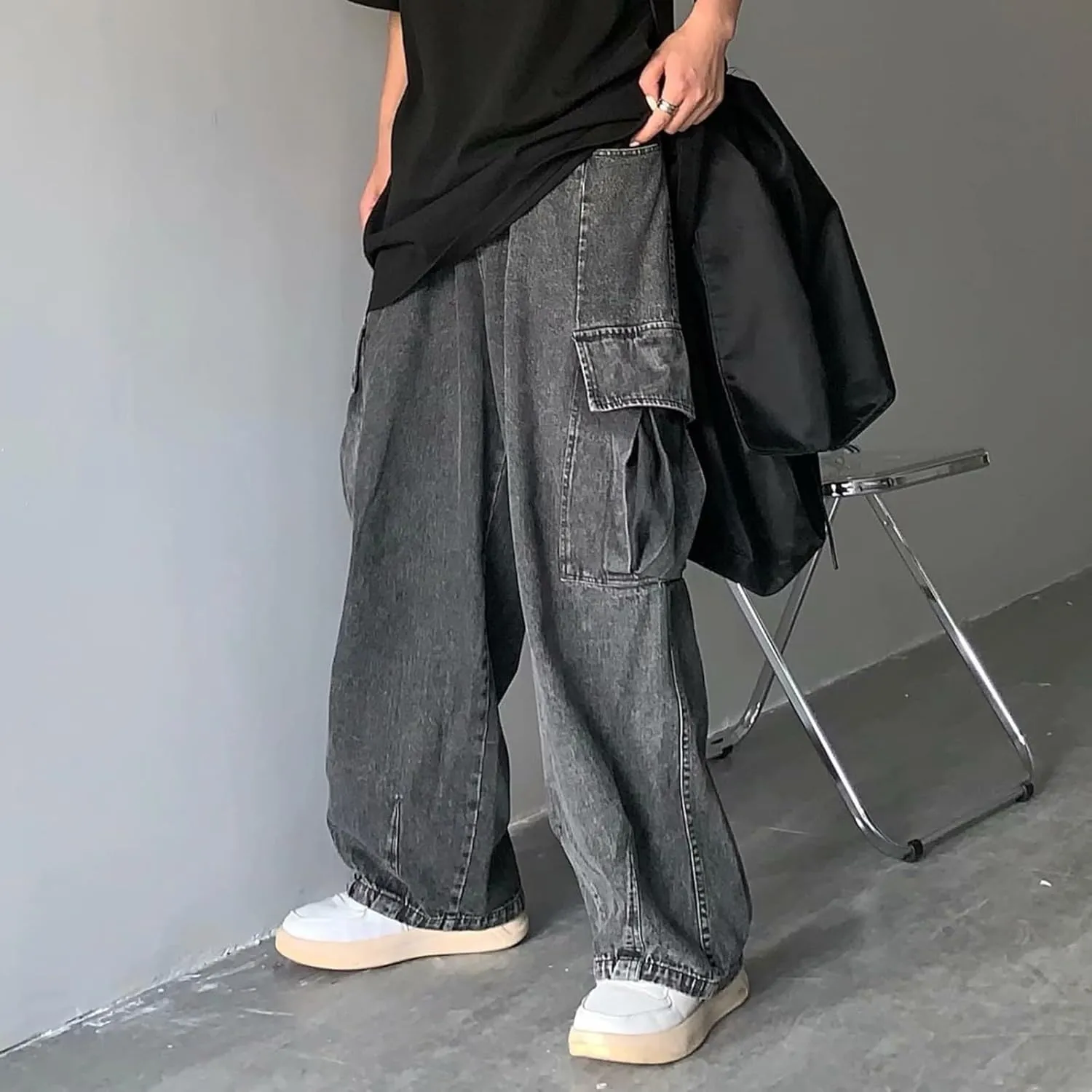 Men's Baggy Jeans Joggers Loose Fit Straight Leg Denim Pants Vintage Relaxed Streetwear Wide Leg Trousers