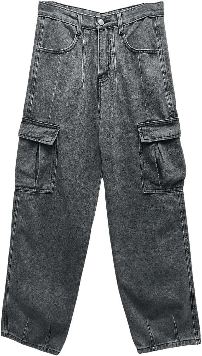 Men's Baggy Jeans Joggers Loose Fit Straight Leg Denim Pants Vintage Relaxed Streetwear Wide Leg Trousers