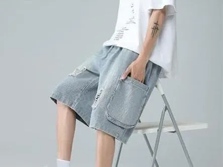 Men's Baggy Jeans Shorts Regular Fit Summer Denim Short Casual Hip Hop Skateboard Keen Length Y2K Cargo Jeans