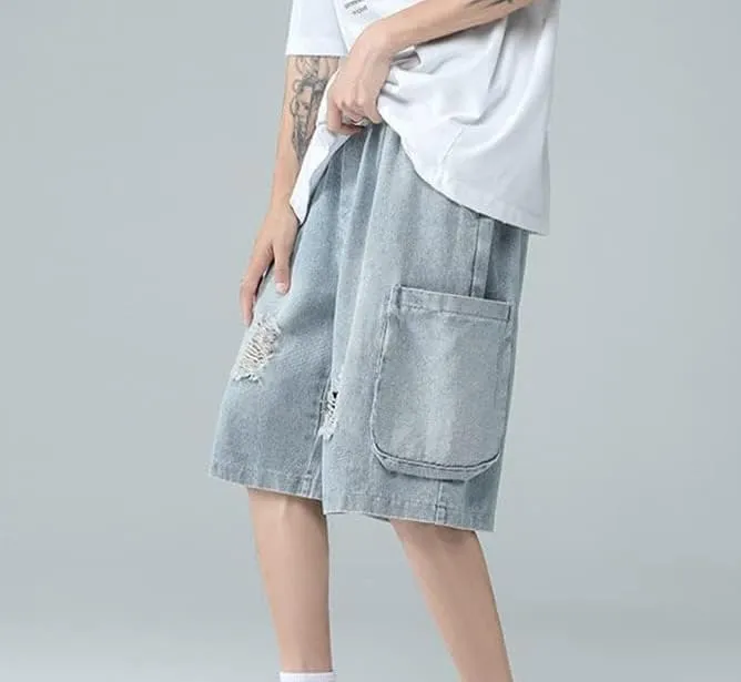 Men's Baggy Jeans Shorts Regular Fit Summer Denim Short Casual Hip Hop Skateboard Keen Length Y2K Cargo Jeans