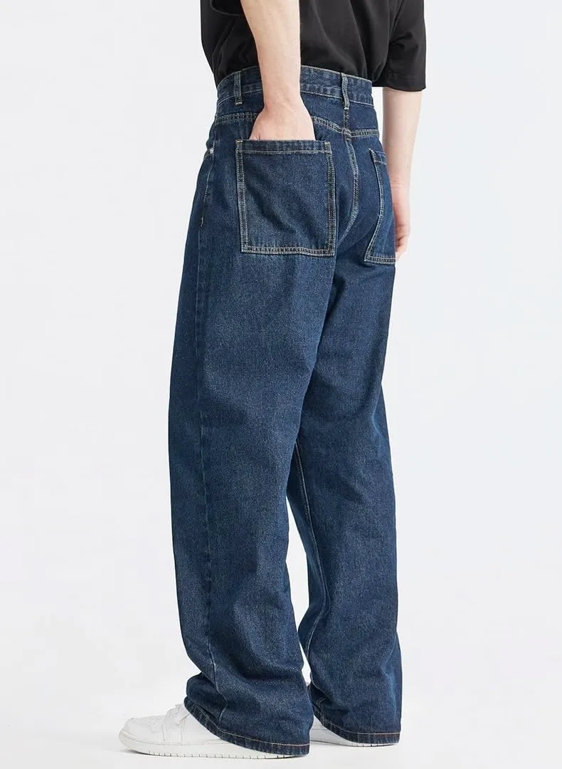 Mens Baggy Jeans Y2k Loose Fit Skater Jeans Casual Vintage Plain Wide Leg Grunge Pants Straight Leg Hip Hop Denim Jeans