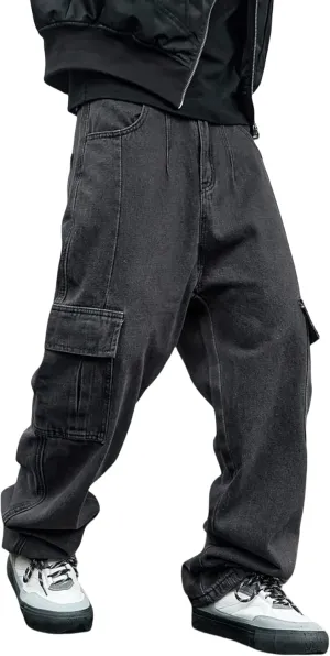 Men's Baggy Jeans Y2K Vintage Cargo Pants with Pocket Straight Leg Pants Fit Skateboard Streetwear