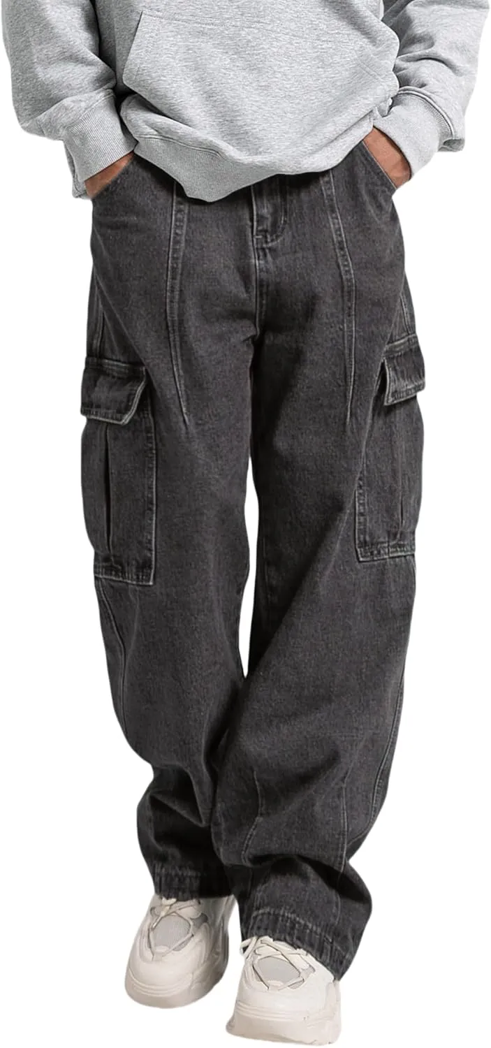 Men's Baggy Jeans Y2K Vintage Cargo Pants with Pocket Straight Leg Pants Fit Skateboard Streetwear