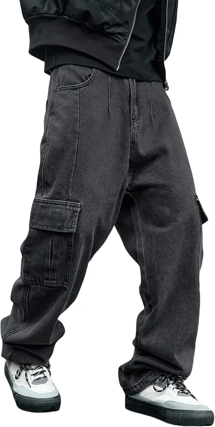 Men's Baggy Jeans Y2K Vintage Cargo Pants with Pocket Straight Leg Pants Fit Skateboard Streetwear