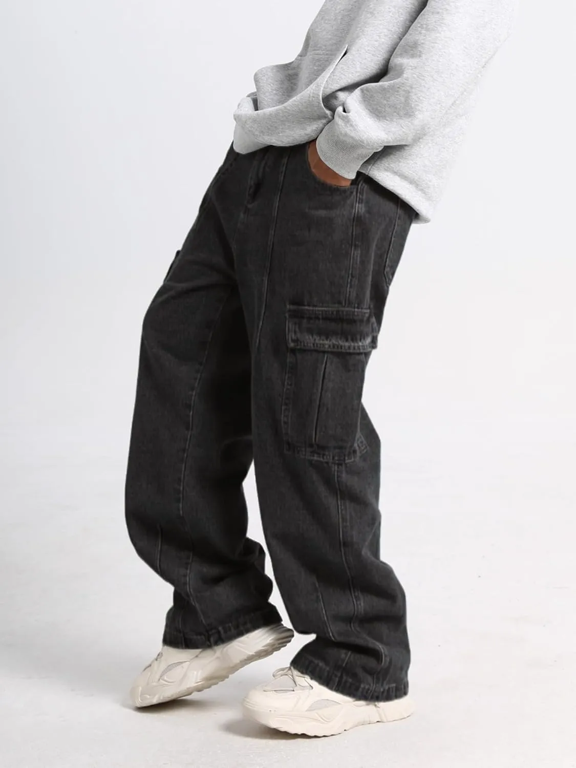 Men's Baggy Jeans Y2K Vintage Cargo Pants with Pocket Straight Leg Pants Fit Skateboard Streetwear