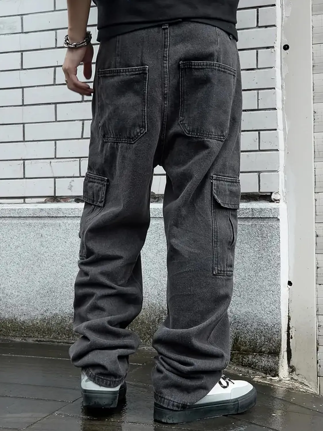 Men's Baggy Jeans Y2K Vintage Cargo Pants with Pocket Straight Leg Pants Fit Skateboard Streetwear