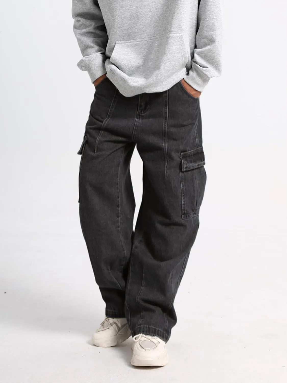 Men's Baggy Jeans Y2K Vintage Cargo Pants with Pocket Straight Leg Pants Fit Skateboard Streetwear